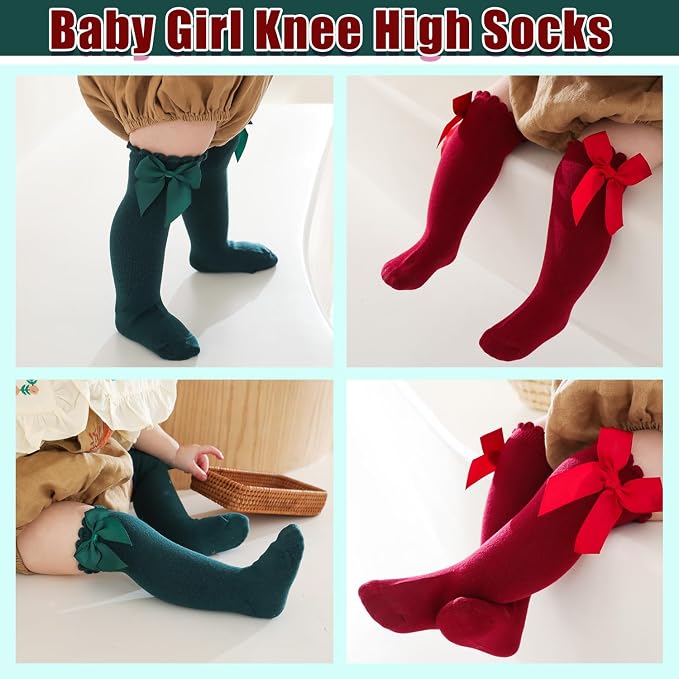 Baby Knee High Socks Newborn Ruffle Bow Socks Infant Long Sock Toddler Girls - Image 4
