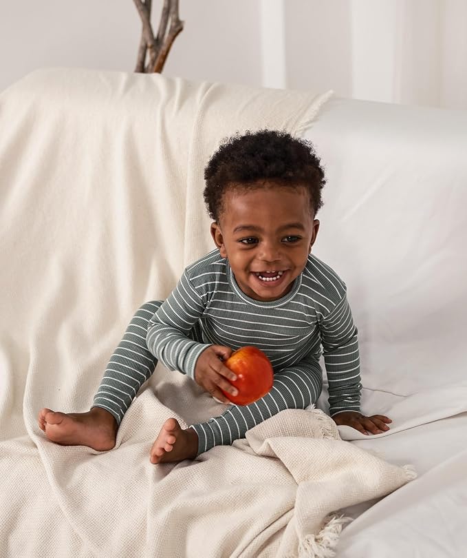 AVAUMA Stripe Pattern Baby Boys Girls Pajama Set Kids Toddler Snug fit Ribbed - Image 5