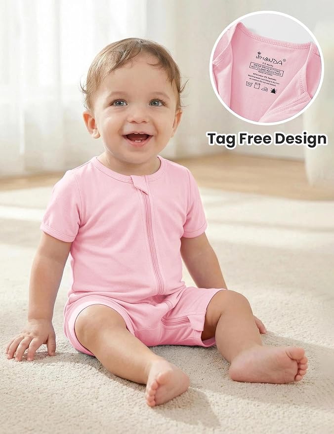 Jimonda Baby Romper Short Sleeve 2-Way Zipper Pajamas Cotton | 2-Pack, One Piece - Image 2