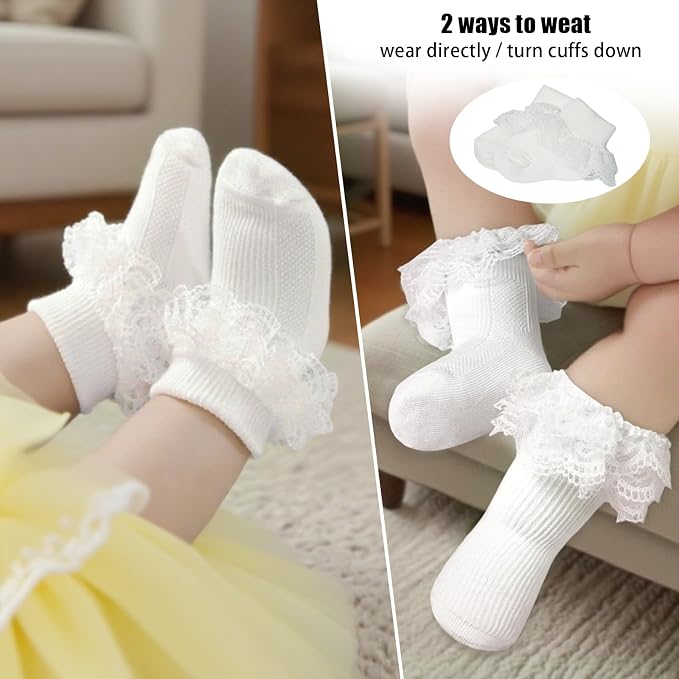Methee ​Baby Girls Ruffle Socks, Infant Girls Double Lace Frilly Socks Newborn - Image 5