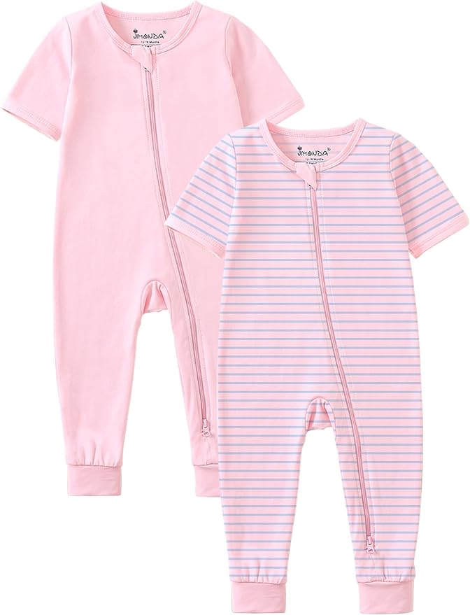 Jimonda Baby Romper Short Sleeve Cotton Pajamas 2-Way Zipper by JimondaBaby