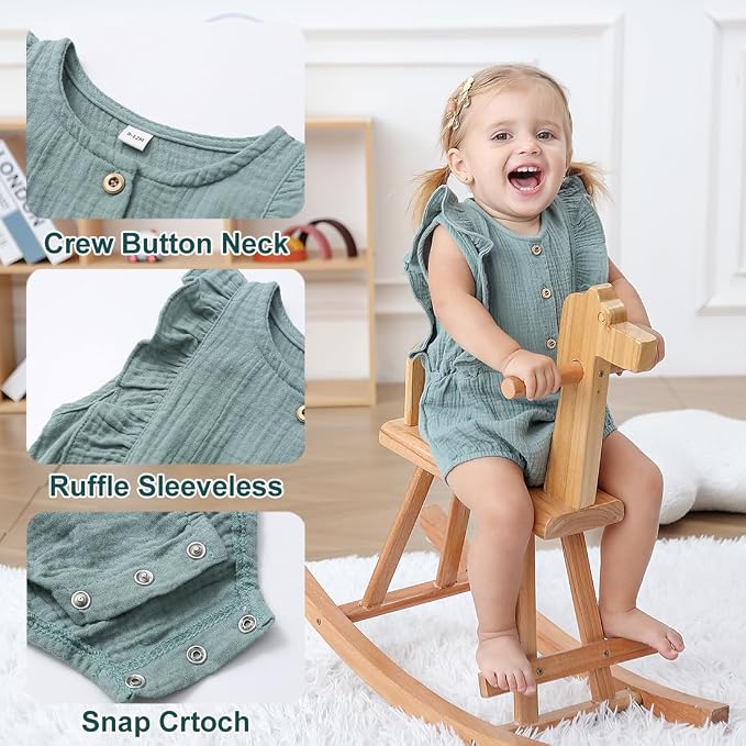 Baby Girl Bubble Romper Muslin Cotton Newborn Summer Clothes, 0-18M | Baby - Image 4