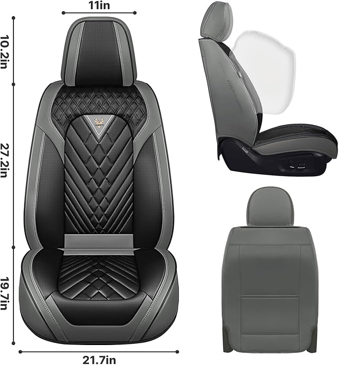 Car Seat Covers Full Coverage Seat Cover Premium Waterproof Faux Leather Cushion Universal Accessories Fit SUV Sedan Automotive Vehicle Auto Interior Seat Protector Full Set(5 Seat,Black&Gray)