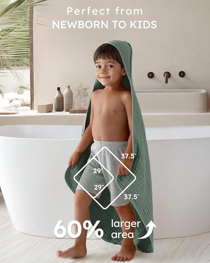 Yoofoss Hooded Baby Bath Towels 2 Pack 100% Muslin Organic Cotton - Image 4