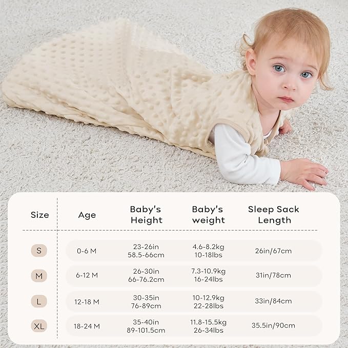 Fleece Baby Sleep Sack 18-24 Months with Plush Dots 1.5 Tog Baby Wearable Blanket with 2-Way Zipper Warm Sleeping Sack for Toddler Infant - XLarge, Apricot & Pink