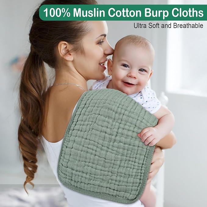 10 Pack Muslin Burp Cloths, 10 Mixed Colors, Soft Absorbent Baby Burping Rags - Image 4