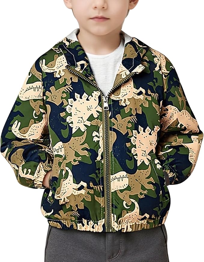 FYMNSI Toddler Baby Boys Girls Hooded Jacket Windbreaker Lightweight Dinosaur - Image 2