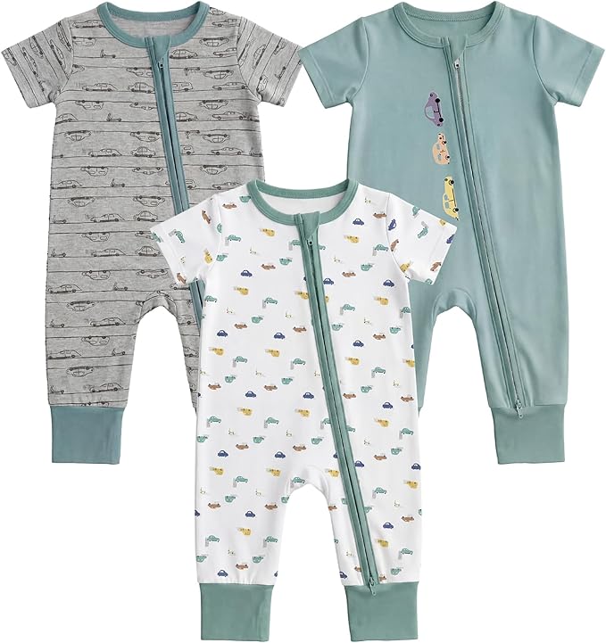 Aablexema Baby Short Sleeve Footless Pjs Zipper Romper 3-Pack | Soft Breathable by Aablexema