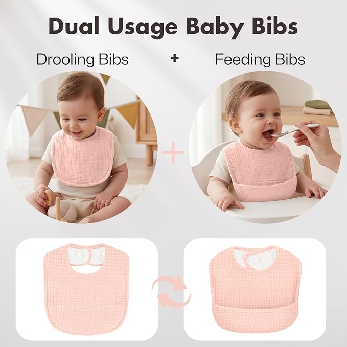 8 Pack Bibs for Baby Boy & Baby Girl, Muslin Bibs - Image 2