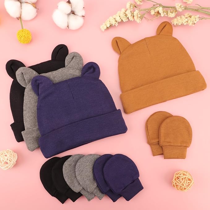 BQUBO Newborn Baby Hats Mittens Set Hospital Hat Beanie Infant Caps Baby Gloves - Image 7