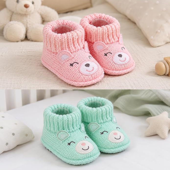 2 Pairs Baby Booties Newborn First Walkers Cozy Shoes Warm Knit Soft Booties - Image 7