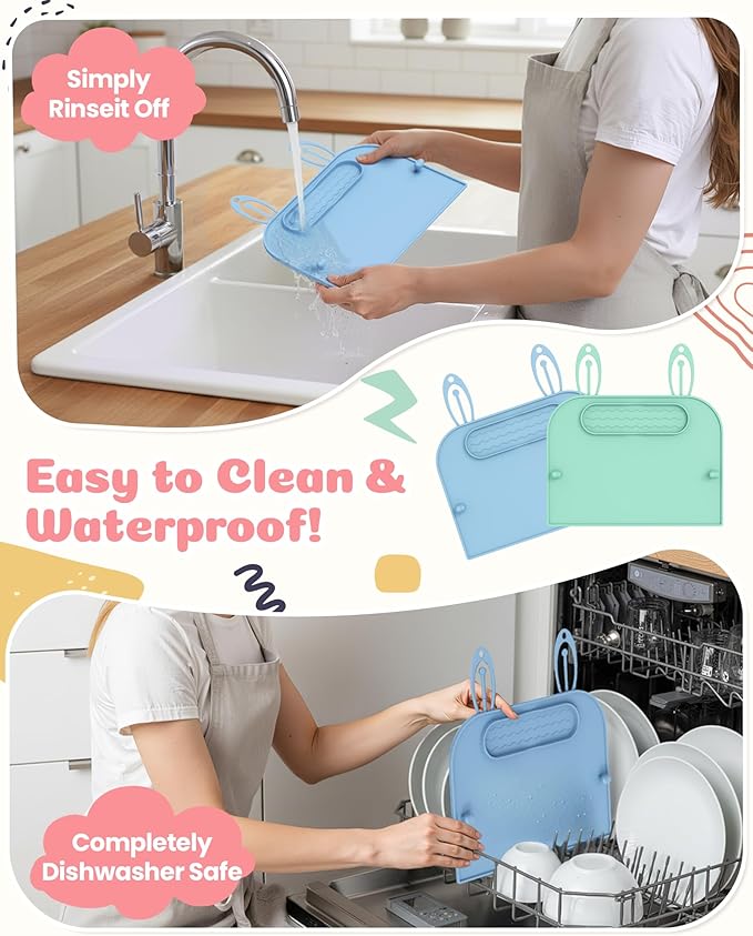 2Pack Silicone Placemats for Baby&Kid, Stain-Proof Non-Slip Baby Place Mat for Restaurant Highchair& Home Dining, Baby-led Food mats for Travel, Portable Toddler Table mat-Waterproof&Dishwasher Safe