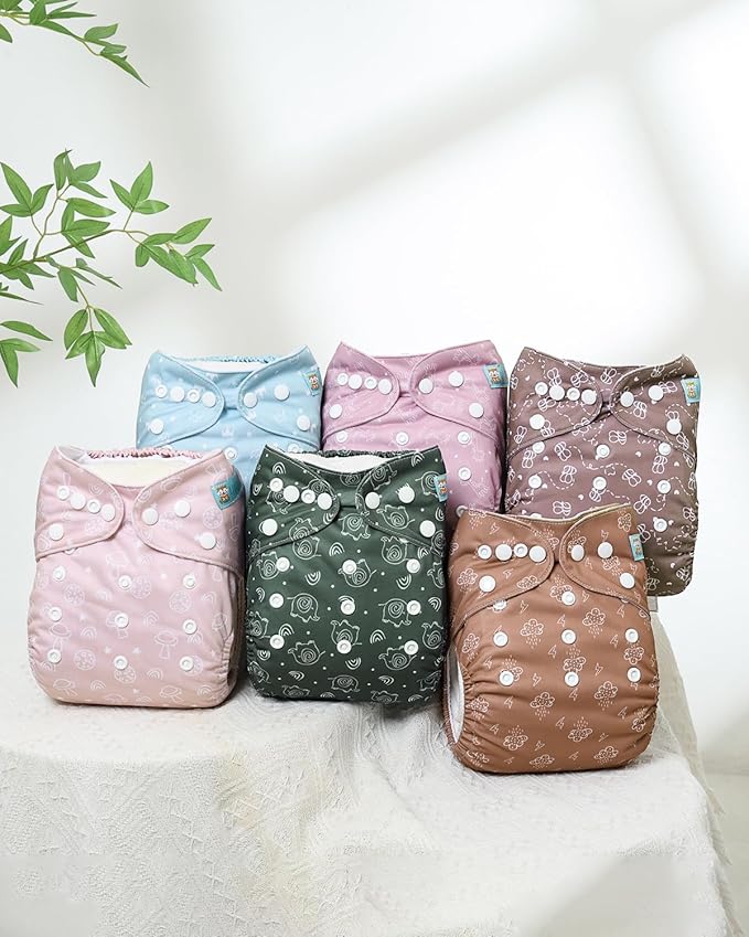 ALVABABY Baby Cloth Diapers 6 Pack with 12 Inserts Cloth Diaper Covers Adjustable Washable Reusable for Baby Girls and Boys 6DM129A