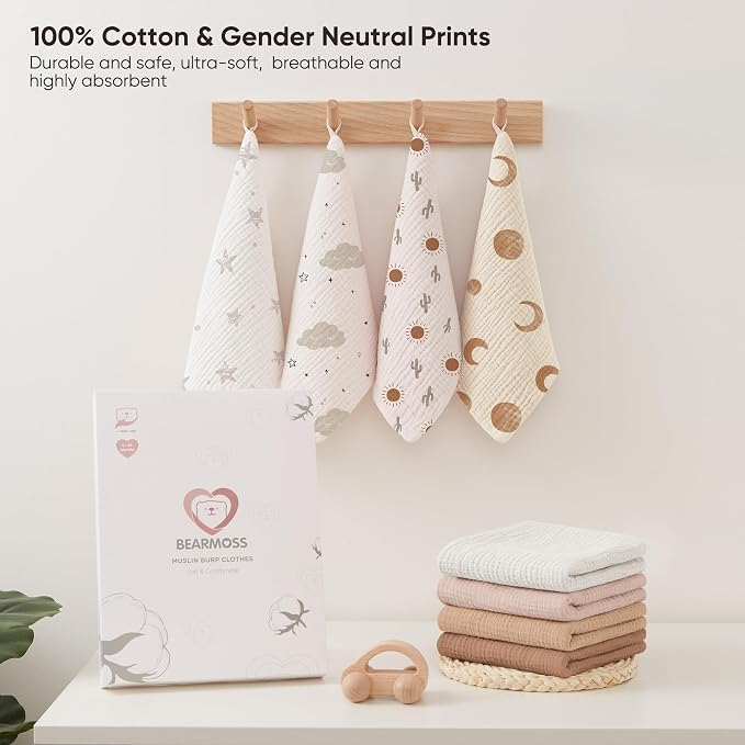 Bearmoss Muslin Burp Cloths 100% Cotton Cloths Baby Burp Cloths Muslin - Image 7