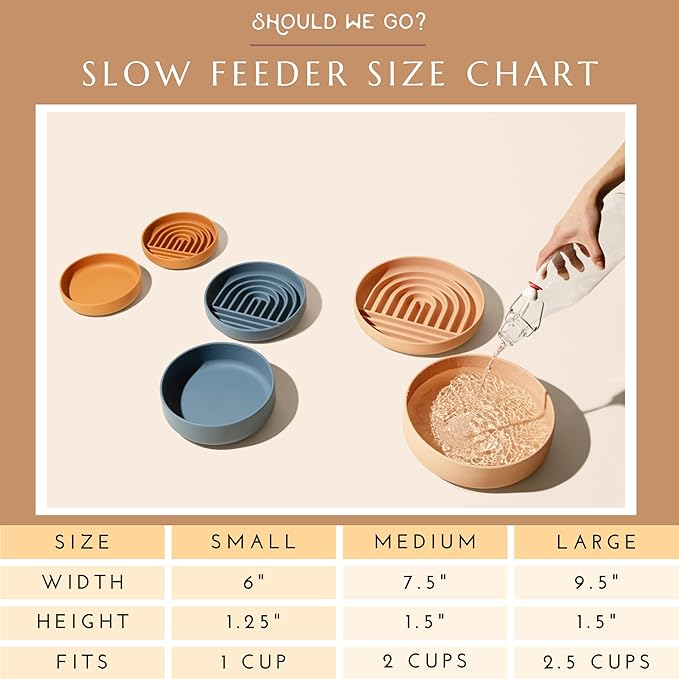 Should We Go? Slow Feeder for Dogs & Cats, The Slowdown Bowl Silicone Slow Eating Mealtime Solution with Modern Lick Mat Design, Reduces Gulping, Fits 1 Cup, 6” Across x 1.25” Tall, Small-Ocean