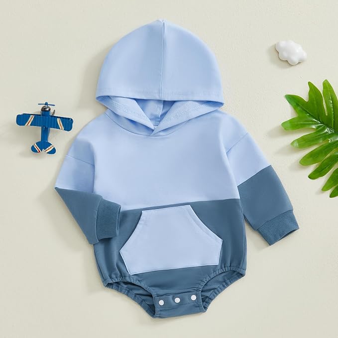 Thorn Tree Newborn Baby Boys Hooded Sweatshirt Long Sleeve Solid Romper Infant - Image 3