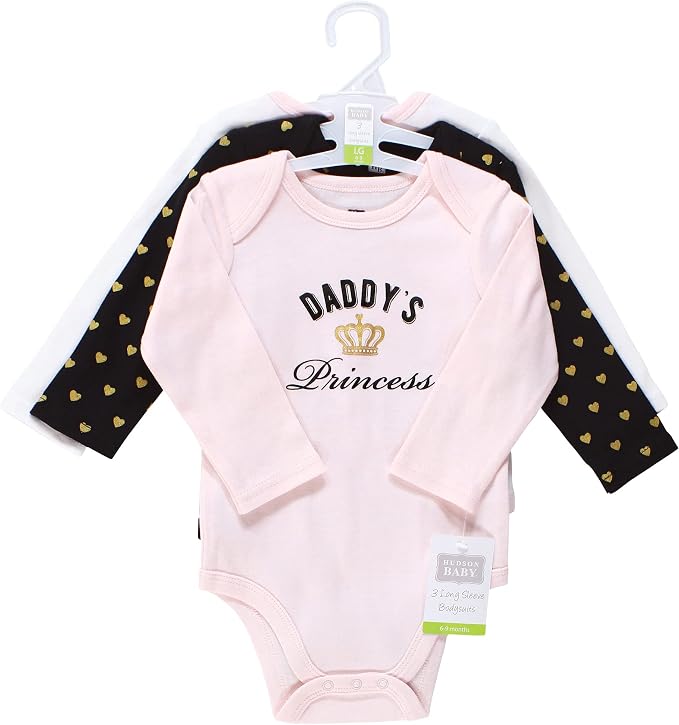 Hudson Baby Baby Girls' Cotton Long-sleeve Bodysuits 3-pack - Image 2