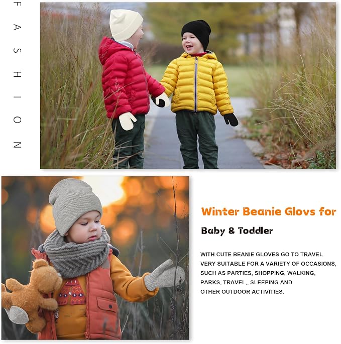 Baby Beanie Hat Gloves Set, Kids Winter Warm Knit Hat - Image 7