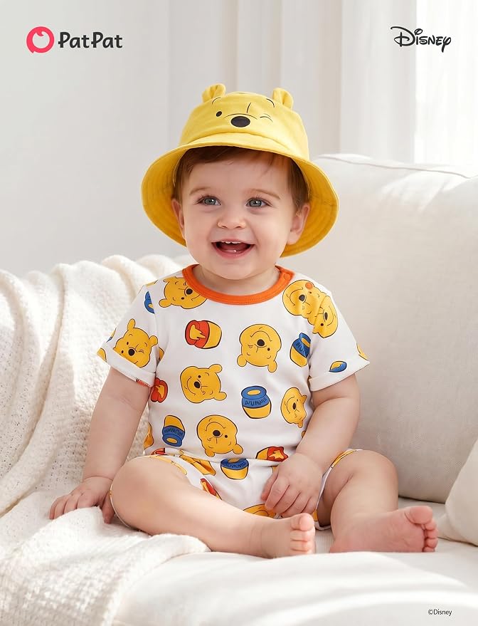 Disney Baby Boy's 2-Piece Romper and Sun Hat Outfit Set Newborn to Infant - Image 2
