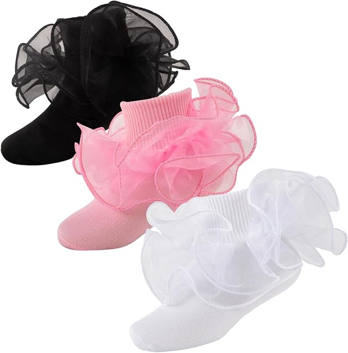 Baby Girl Ruffle Socks Cute Infant Lace Frilly Fancy Dress Socks by MKYSZLTSOCKS-EnjoyComfort