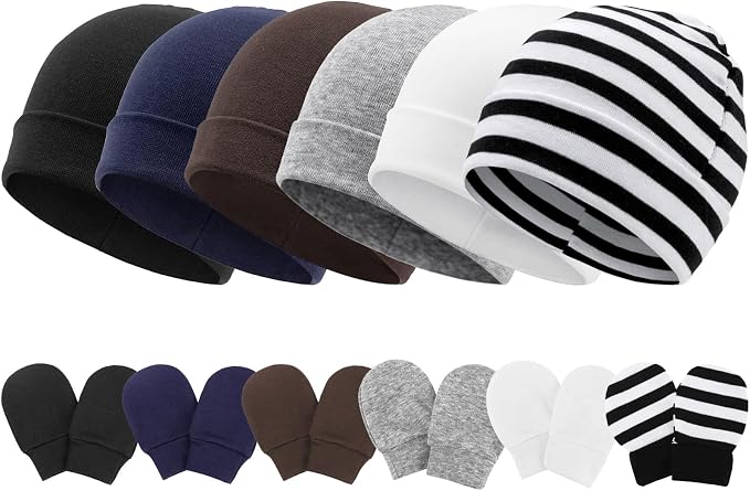 Newborn Baby Hats and Mittens Set Infant Beanie Cap Toddler Gloves Newborn by AQOKKA