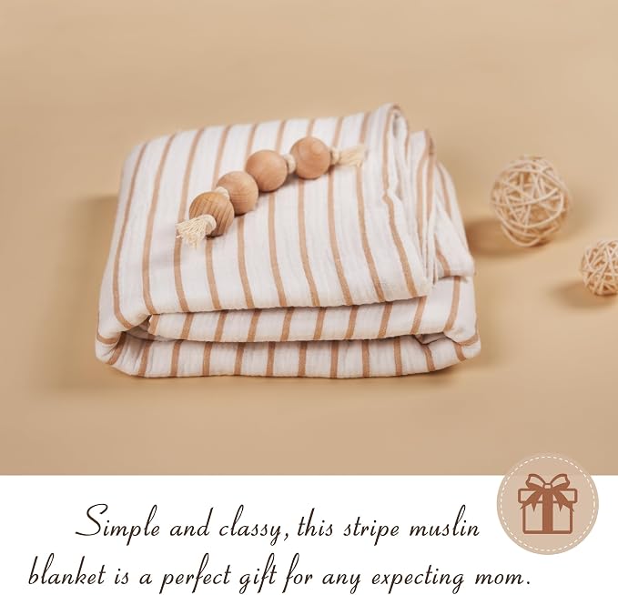 Meracorallo Muslin Swaddle Blanket, 100% Cotton, Neutral Stripe | Soft - Image 4