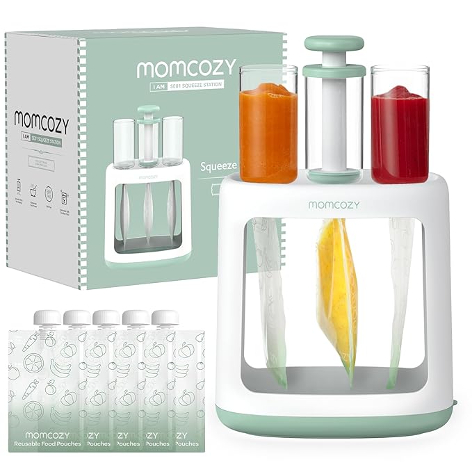 Momcozy Squeeze Station,Baby Food Maker&Pouch Filler for Homemade Baby Puree, BPA-Free, Dishwasher Safe, with Reusable Baby Food Pouches for Babies & Toddlers