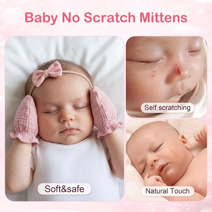 Pro Goleem Muslin Baby Mittens for Newborn, 100% Cotton No Scratch Soft - Image 3