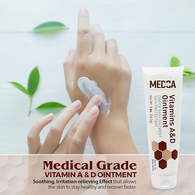 MEDca Vitamin A & D Diaper Rash Ointment- Protectant Cream for Sensitive Baby Skin - Lanolin & Petrolatum Formula, Dry-Cracked Hands/Feet/Face Skin, 1oz Tube, Pack of 6