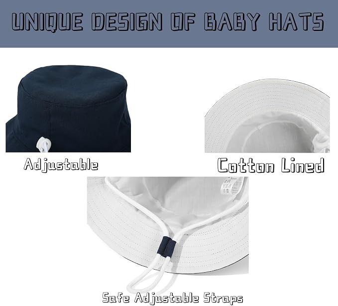 Baby Boy Sun Hat Toddler Bucket Beach Hat Girl UPF 50+ Cotton Linen - Image 3