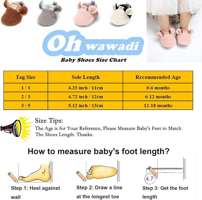 Ohwawadi Infant Baby Boys Girls Slippers Cozy Fleece Booties Soft Bottom Warm - Image 5