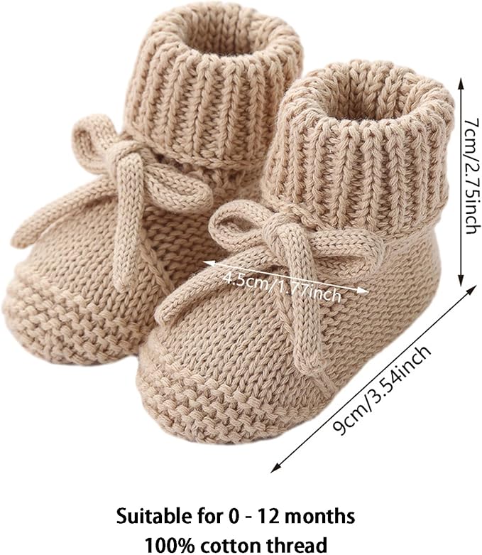 SOLILOQUY Baby Boy Girl Cozy Knit Booties Stay-On Bow Tie Newborn First Shoes - Image 7