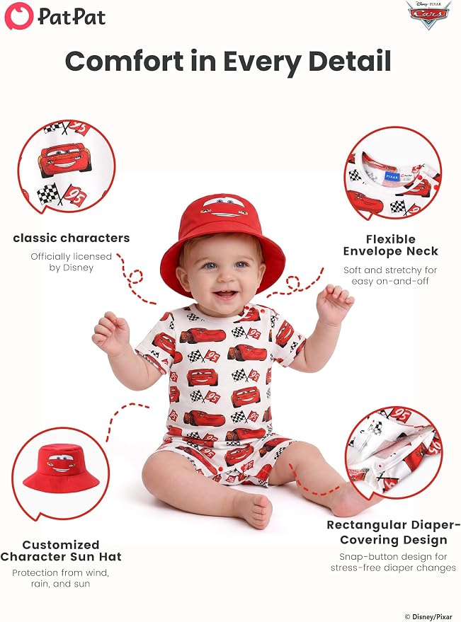 Disney Baby Boy's 2-Piece Romper and Sun Hat Outfit Set Newborn to Infant - Image 6
