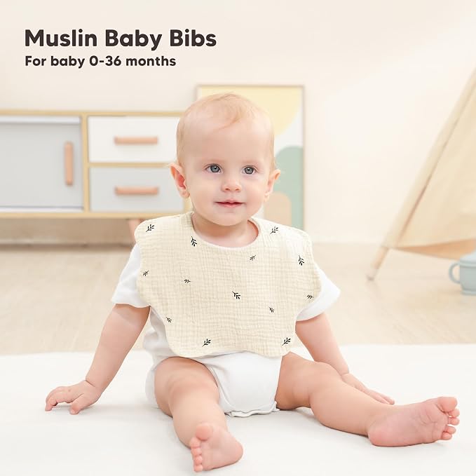Bearmoss Muslin Baby Bibs for Drooling & Teething Cotton Drool Bib 6 Pack | - Image 3