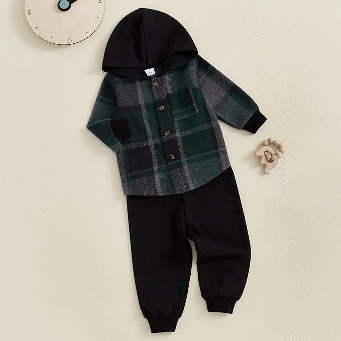 Infant Baby Boy Fall Winter Clothes Outfit Hooded Long Sweatshirt Pant Set - Image 2