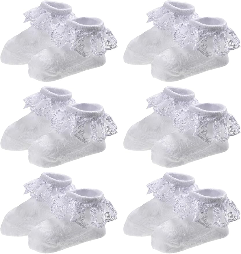 EPEIUS Baby Girl Ruffle Socks, Eyelet Frilly Lace Socks - Image 2