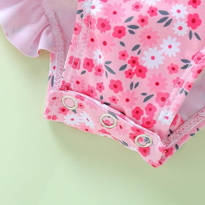 WOLBAY Baby Girl Swimsuit Long Sleeve One Piece Rash Guard with Sun Hat Zipper Bathing Suit Size 0-2T