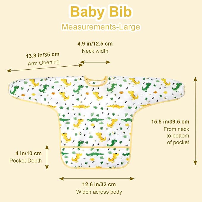 Accmor 4 Pack Long Sleeve Bibs, Baby Smock Waterproof Full Sleeved Bib - Image 7