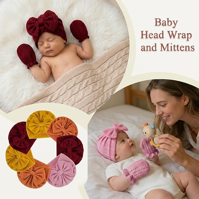 Newborn Baby Girl Hats Mittens Set Cotton - Image 2
