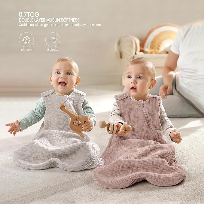 lulumoon Sleep Sack Muslin for Baby: Cotton Wearable Blanket for 15-24 Months - Soft Lightweight Ideal for Nursery Lounge Nighttime Naptime