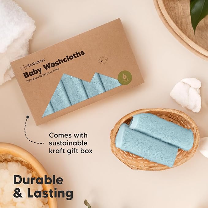 6-Pack Baby Washcloths - Soft Absorbent Viscose from Bamboo Wash Cloths for Babies, Kids, Toddlers, Infant, Newborn Bath Towels, Gentle on Sensitive Skin, 10x10 Reusable Face Towels (Sky)