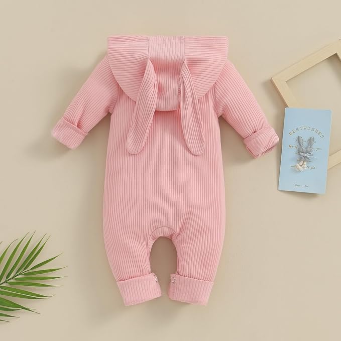 Newborn Baby Boy Girl Romper Easter Outfits Bunny Ear Hoodie Button Onesie - Image 3