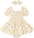 GRNSHTS Baby Girl Romper Dress, Puff Sleeve Smocked Outfit by GRNSHTS