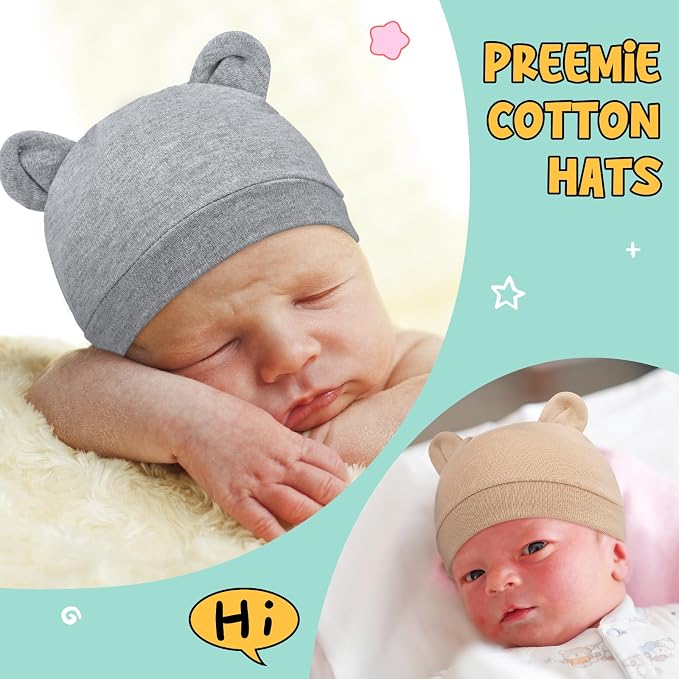 10 Pcs Preemie Hats Cotton Preemie Caps Bows Turban Premature Baby Boys Girls - Image 6
