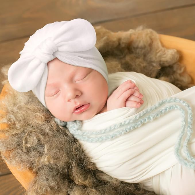 BQUBO Baby Turban Hats and Mittens Set Newborn Infant Hospital Hats Caps - Image 2