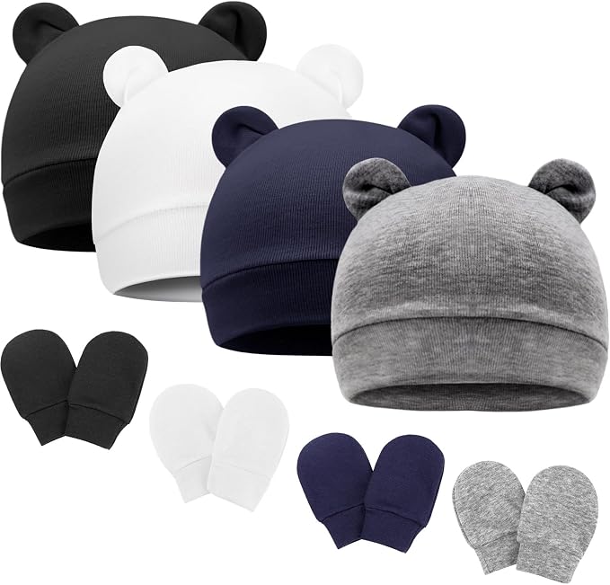BQUBO Newborn Baby Bear Ears Hats and Mittens Sets Preemie Cotton Caps Baby Boy by DRESHOW