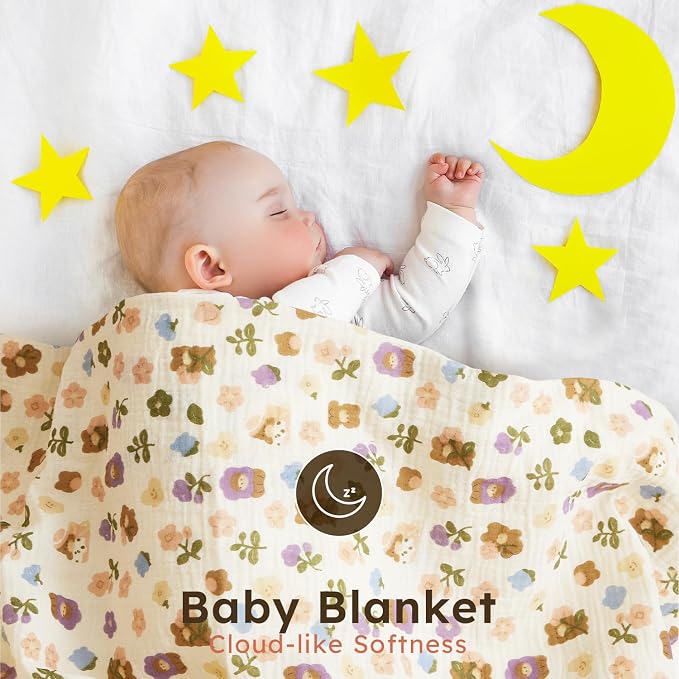 RILIHO 5 Pack Muslin Swaddle Blankets & Baby Burp Cloths, Soft & Breathable - Image 4