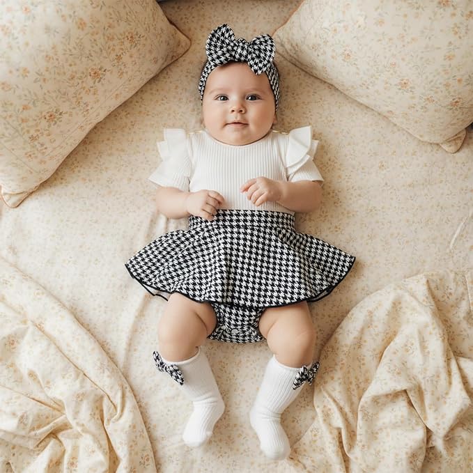 Giraropa Newborn Baby Girl Clothes Smocked Bubble Romper Dress + Socks + - Image 2