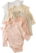 Butterblu Ashley 5-Pack Long Sleeve Ruffle Shoulder Bodysuits 100% Cotton | by Butterblu