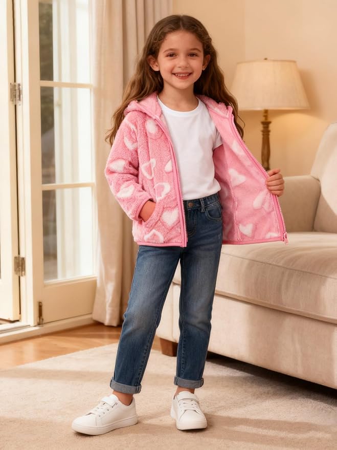 Toddler Baby Girl Fleece Jackets Fall Clothes Hooded Zip Fuzzy Coats - Image 2